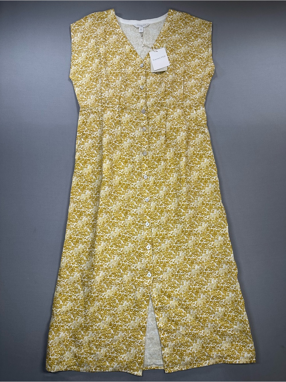 NWT Garnet Hill Linen Midi Floral Button-Front Sleeveless Dress - Womens 10